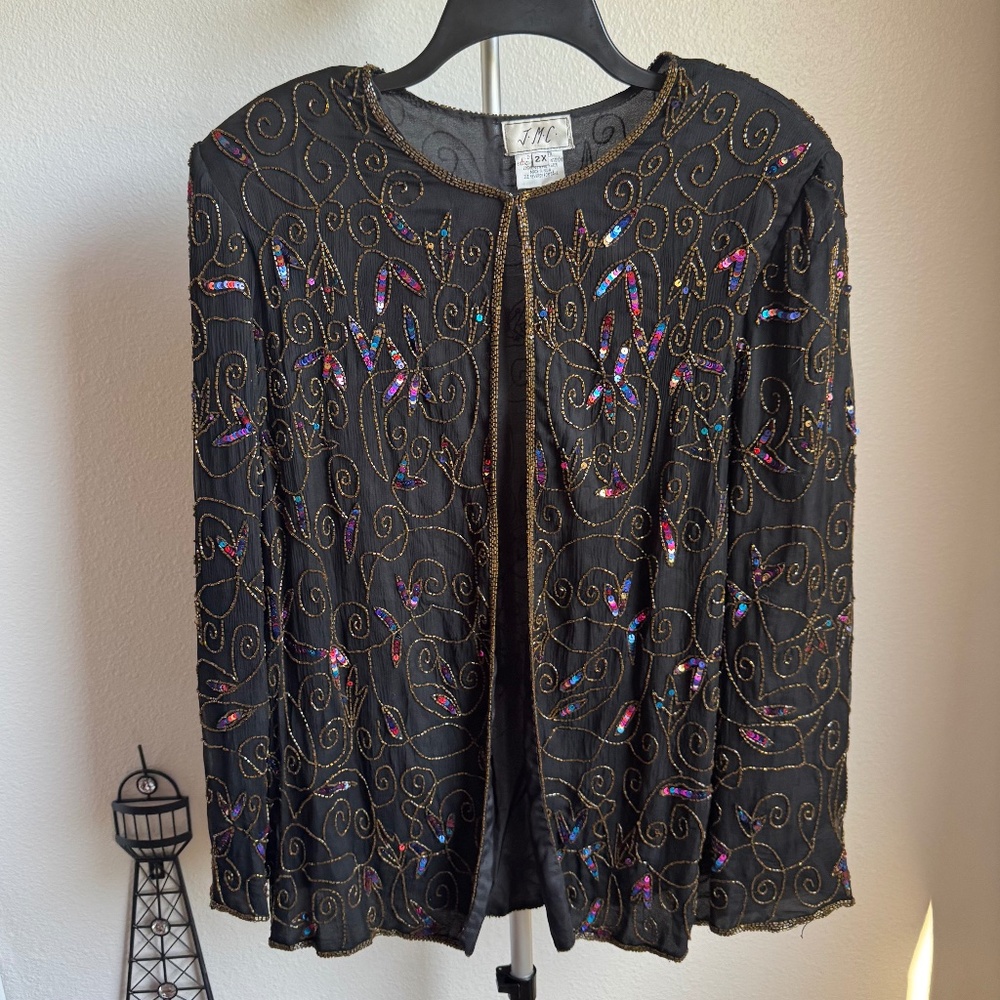 VINTAGE JMC New York 100% Silk handmade beaded jacket